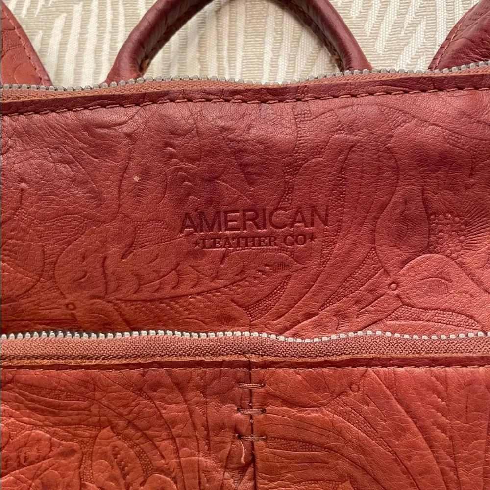 American Leather Co. embossed “Cleveland” style backpack - Picture 3 of 12